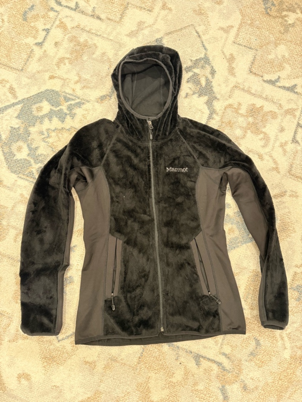 Marmot Women's Black Hooded Fleece Jacket with Side Panels